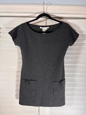 Max Studio Tunic Top Dark Gray Boat Neck Pocket Detail Small